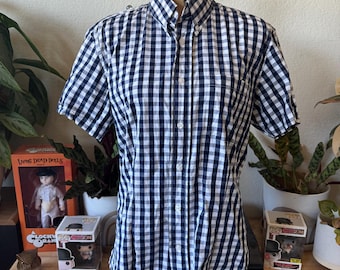 chemise oxford boutonnée à carreaux vichy bleu et blanc vintage WARRIOR UK