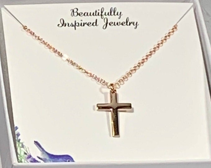 Rose gold cross necklace for women, Rose gold stainless steel cross and chain for her, Religious cross pendant for her, Cross for her