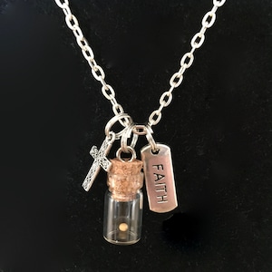 Mustard Seed Faith Necklace: Faith Charm, Cross, Stainless Steel Chain