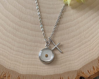 Silver faith of a mustard seed charm necklace with tiny cross, delicate silver mustard seed necklace, Matthew 17 20 faith mustard seed