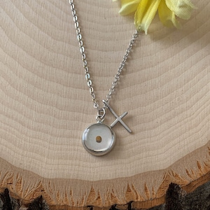 Silver faith of a mustard seed charm necklace with tiny cross, delicate silver mustard seed necklace, Matthew 17 20 faith mustard seed