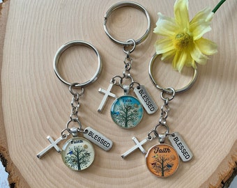 Faith of a mustard seed keychain, blessed keychain for her, religious keychain, faith keychain with real mustard seed, Tree of Life keychain