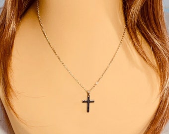 Small stainless steel cross necklace for women and girls, highly polished cross necklace for her, Silver Christian cross necklace for her