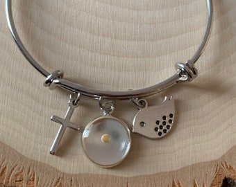 Silver Faith of a mustard seed bangle bracelet for women, adjustable silver mustard seed bracelet for her, Matthew 17 20 bracelet