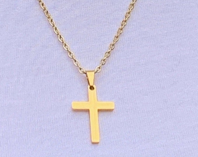 Gold stainless steel cross necklace for boys and girls, Small gold cross necklace for girls and boys, Gold cross for man