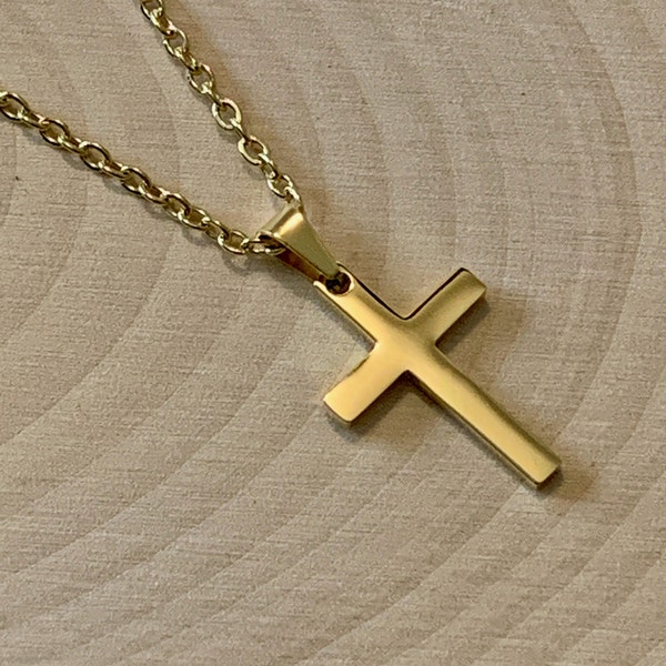 Gold stainless steel cross necklace for men and boys, Non-tarnish gold stainless steel cross necklace for him, Gold cross for man