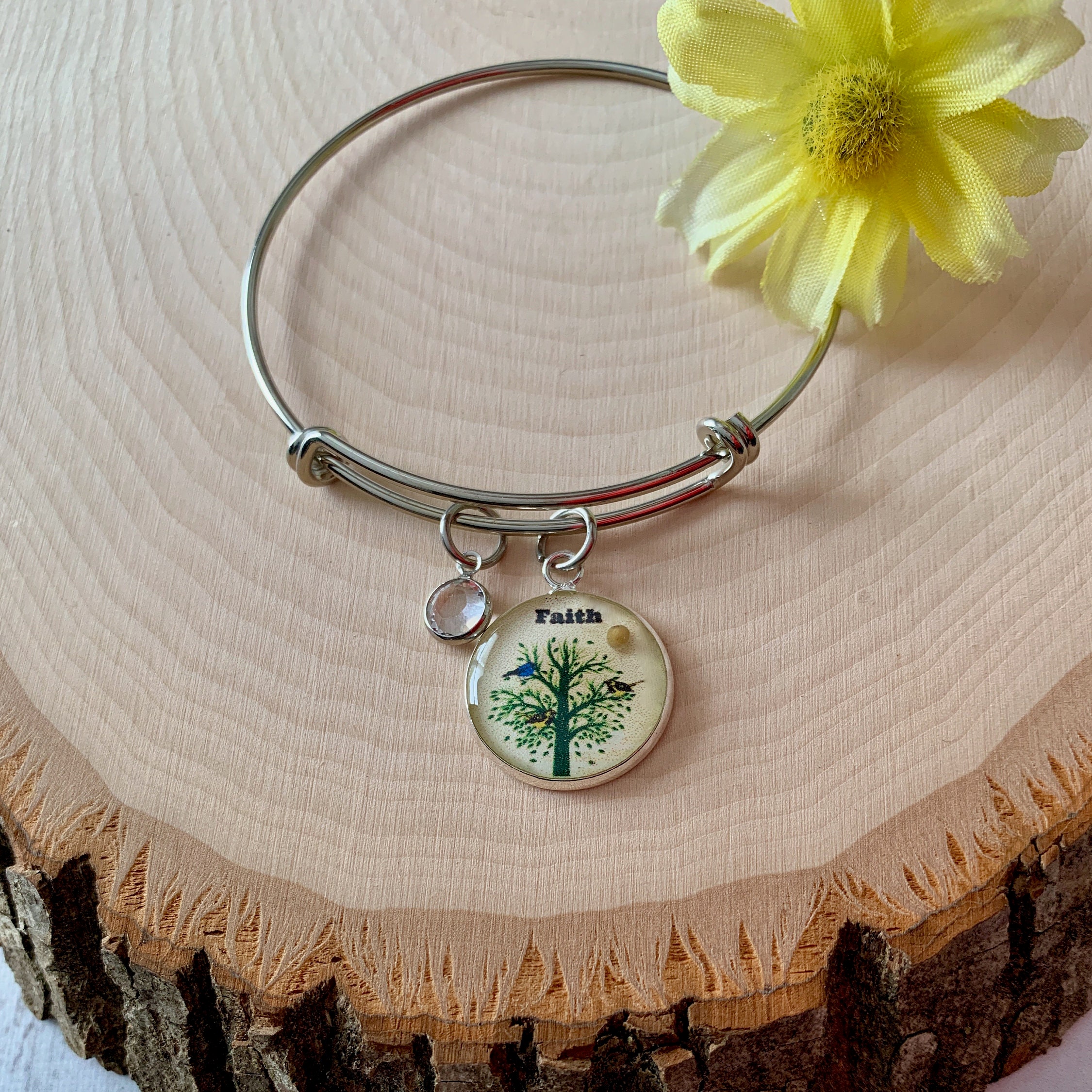 Faith of a mustard seed bracelet with real mustard seed, Tree of Life