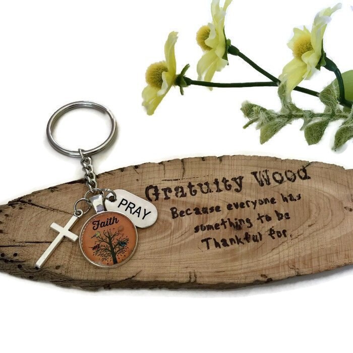 Faith of a mustard seed keychain with real mustard seed, Tree of life
