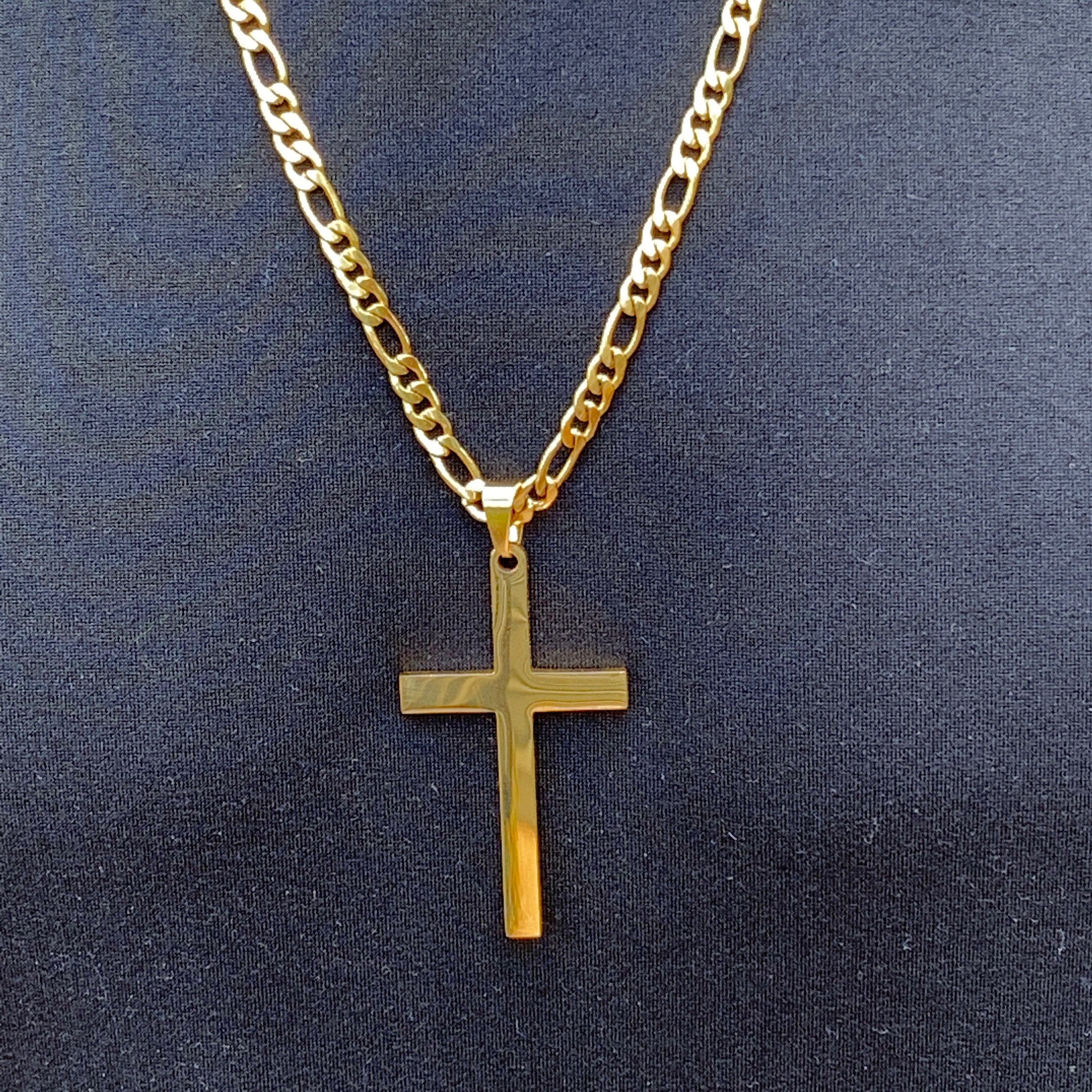 Large Gold Cross Necklace For Men With Figaro Chain Gold L Stainless Steel Cross Necklace