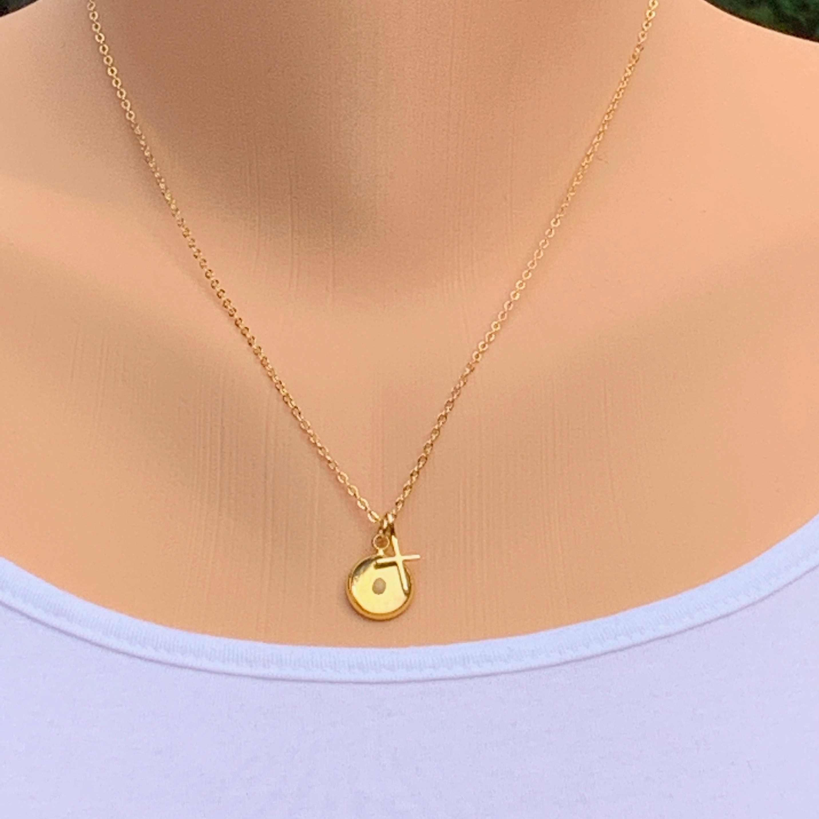 Gold faith of a mustard seed necklace, Gold mustard seed pendant for