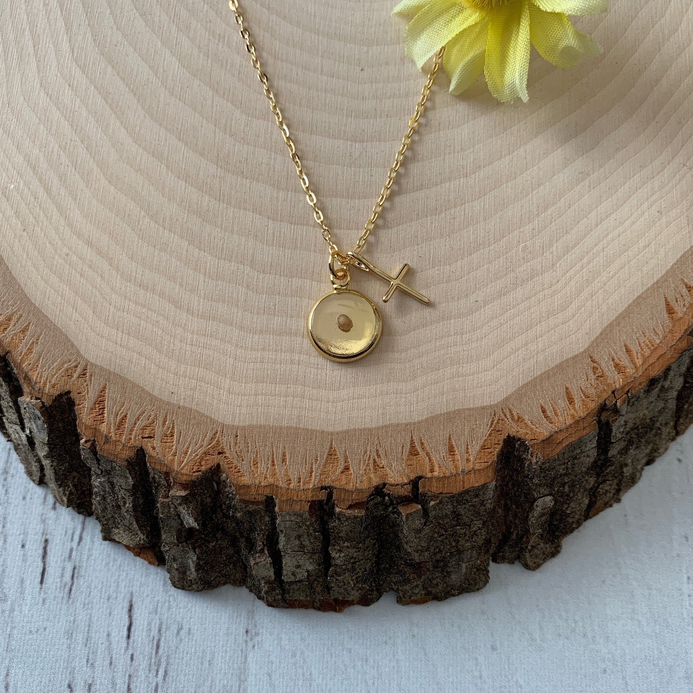 Gold faith of a mustard seed necklace, Gold mustard seed pendant for