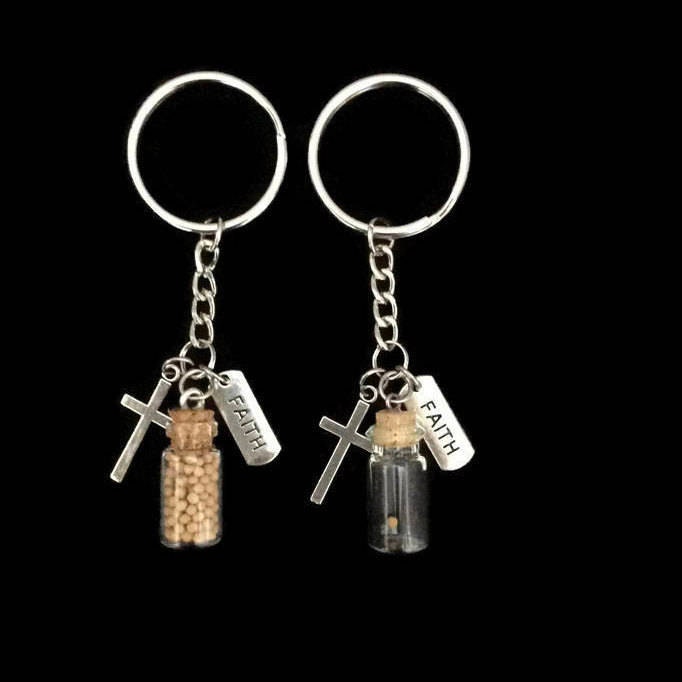 Faith of a mustard seed keychain with real mustard seed, single seed or