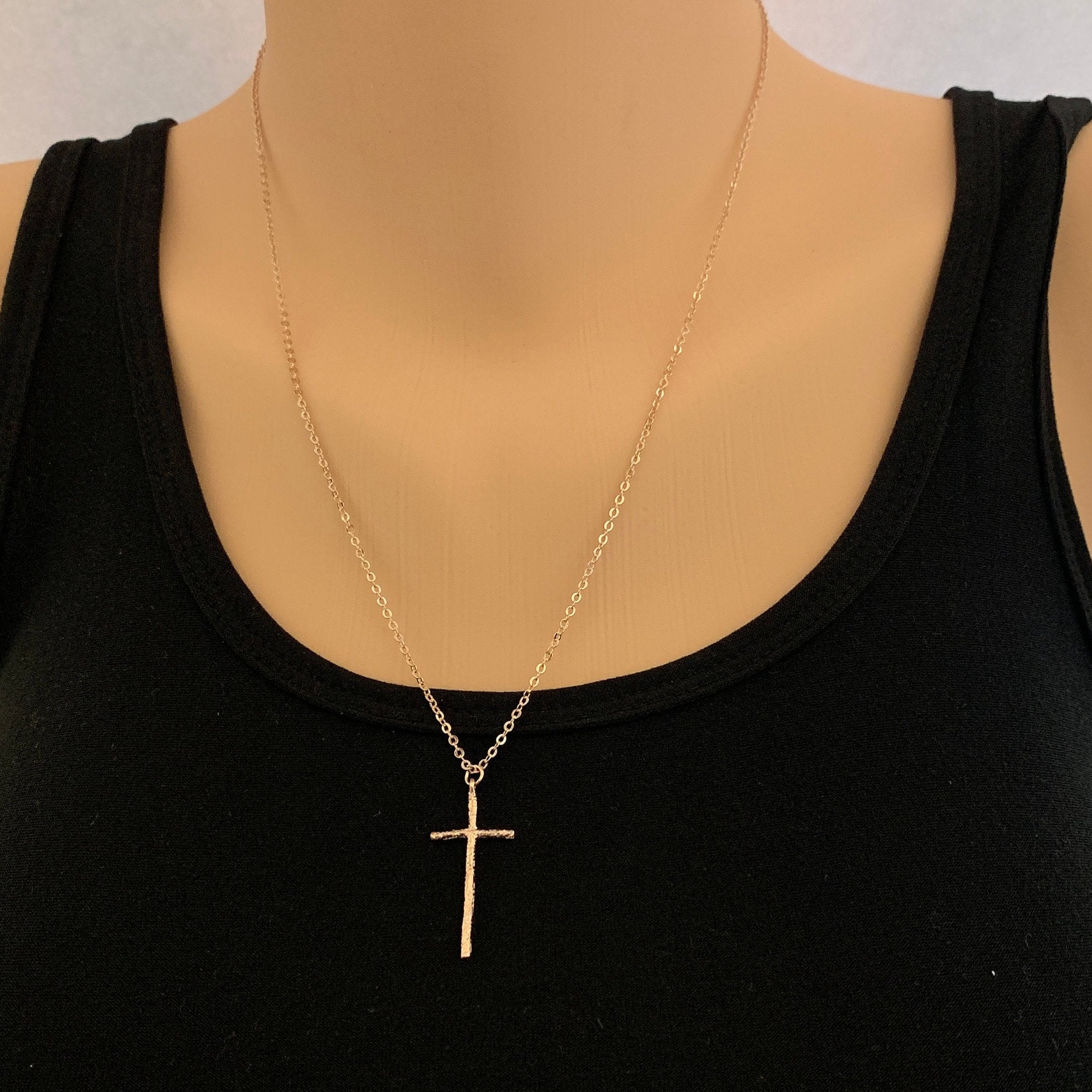 Rose gold cross necklace for women, cross for her in rose gold
