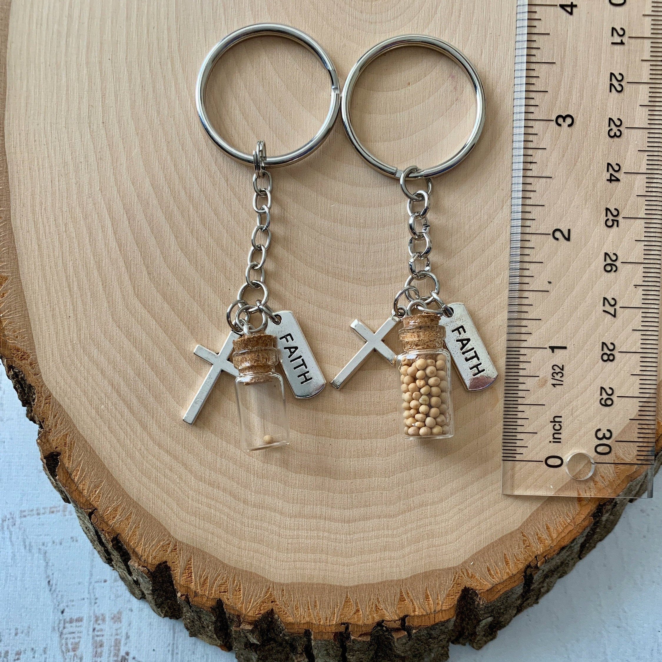 Faith of a mustard seed keychain with real mustard seed, single seed or