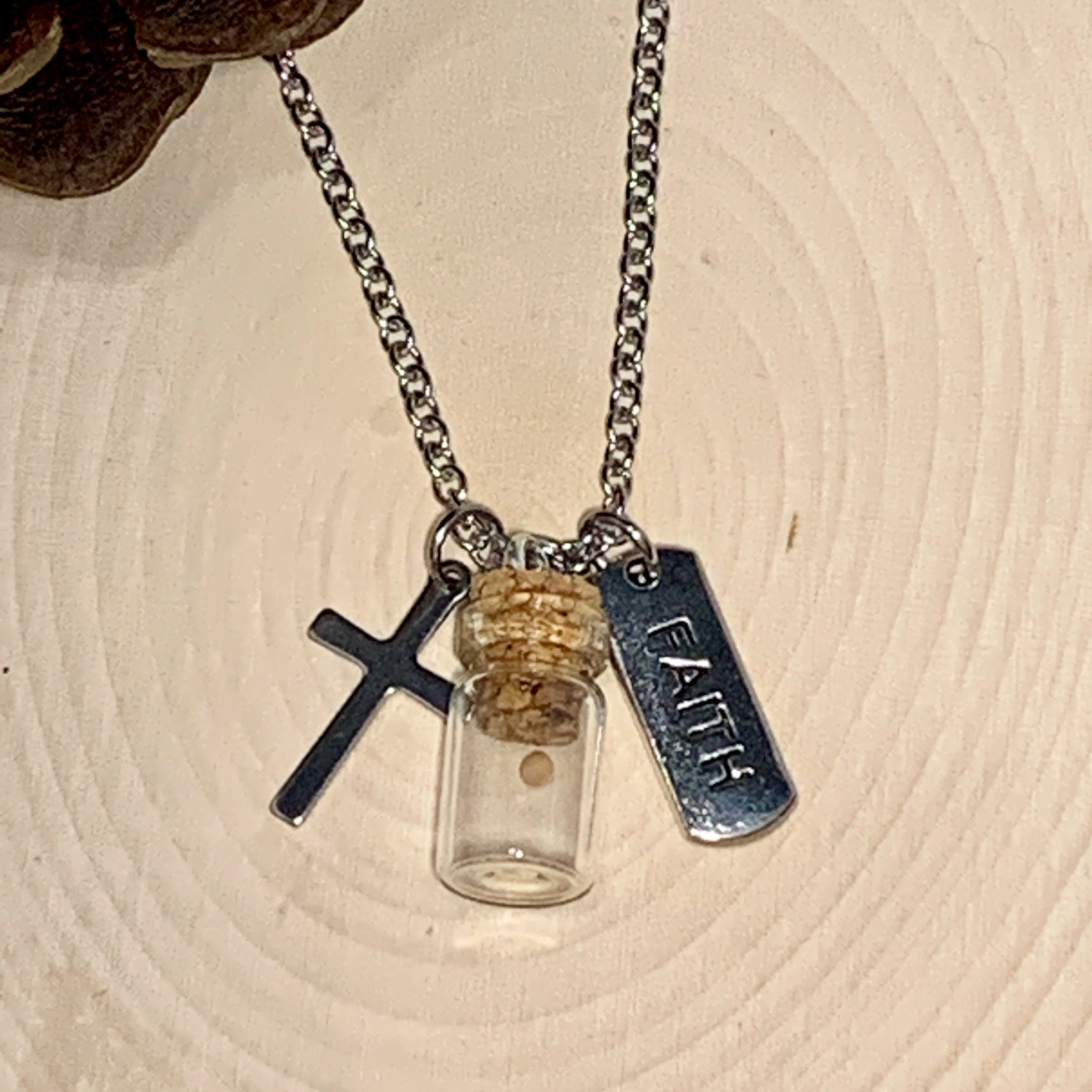 Faith of a mustard seed stackable charm pendant gold or silver, mustard