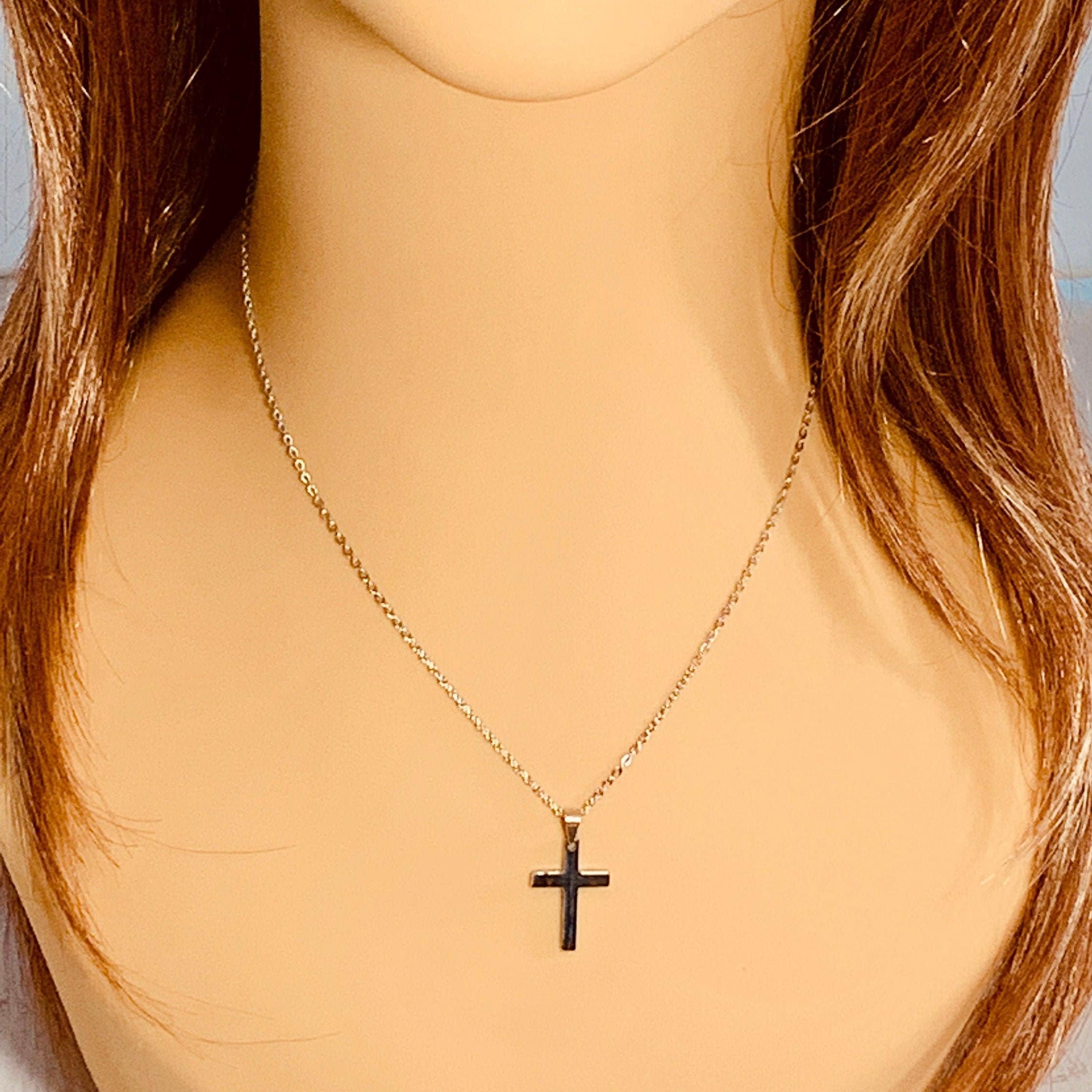 Silver cross necklace for women, stainless steel cross necklace for her