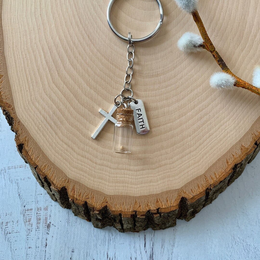 Faith of a Mustard Seed Keychain With Real Mustard Seed, Religious