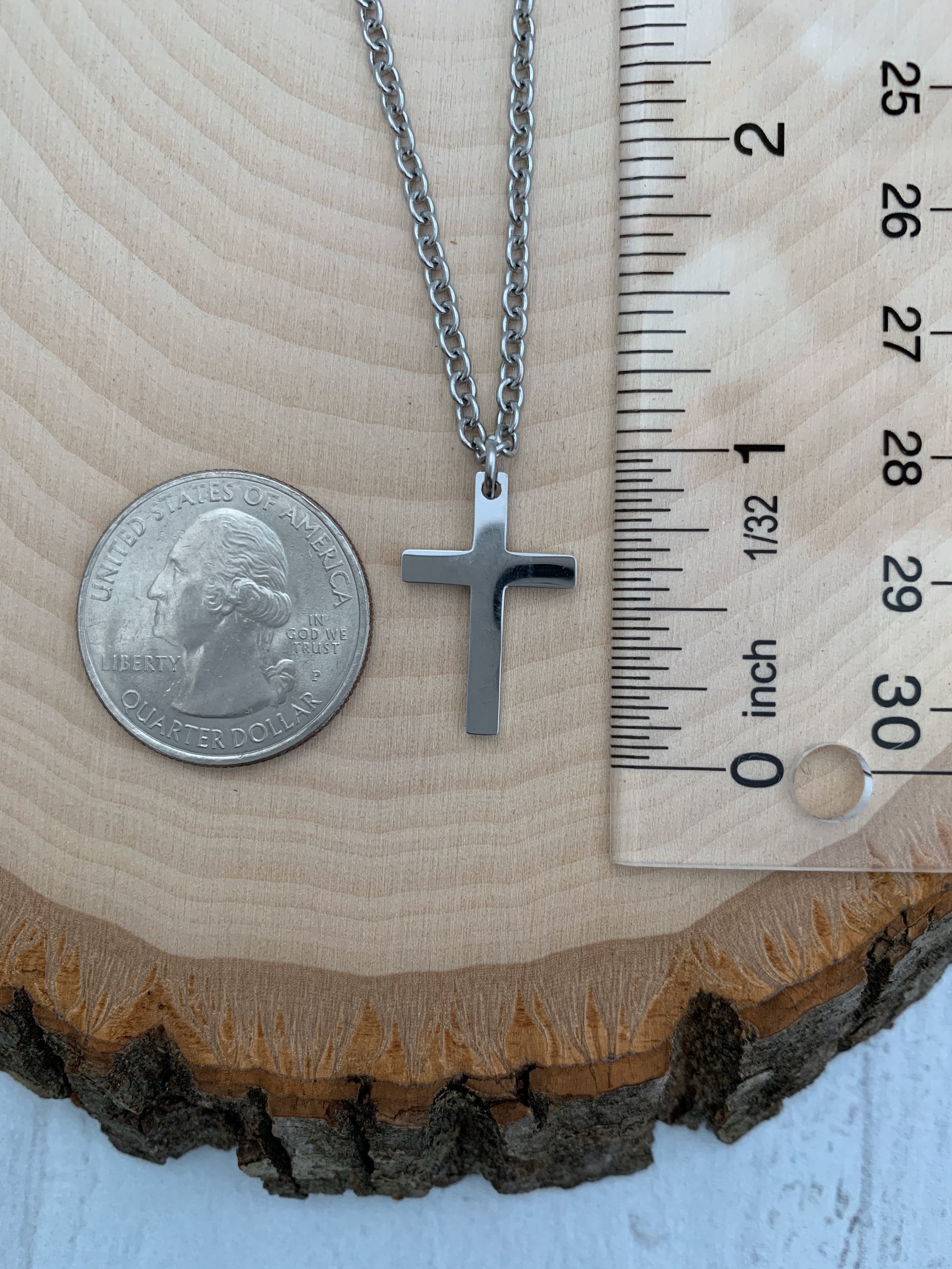 Silver cross necklace for boys and girls, religious cross gift for