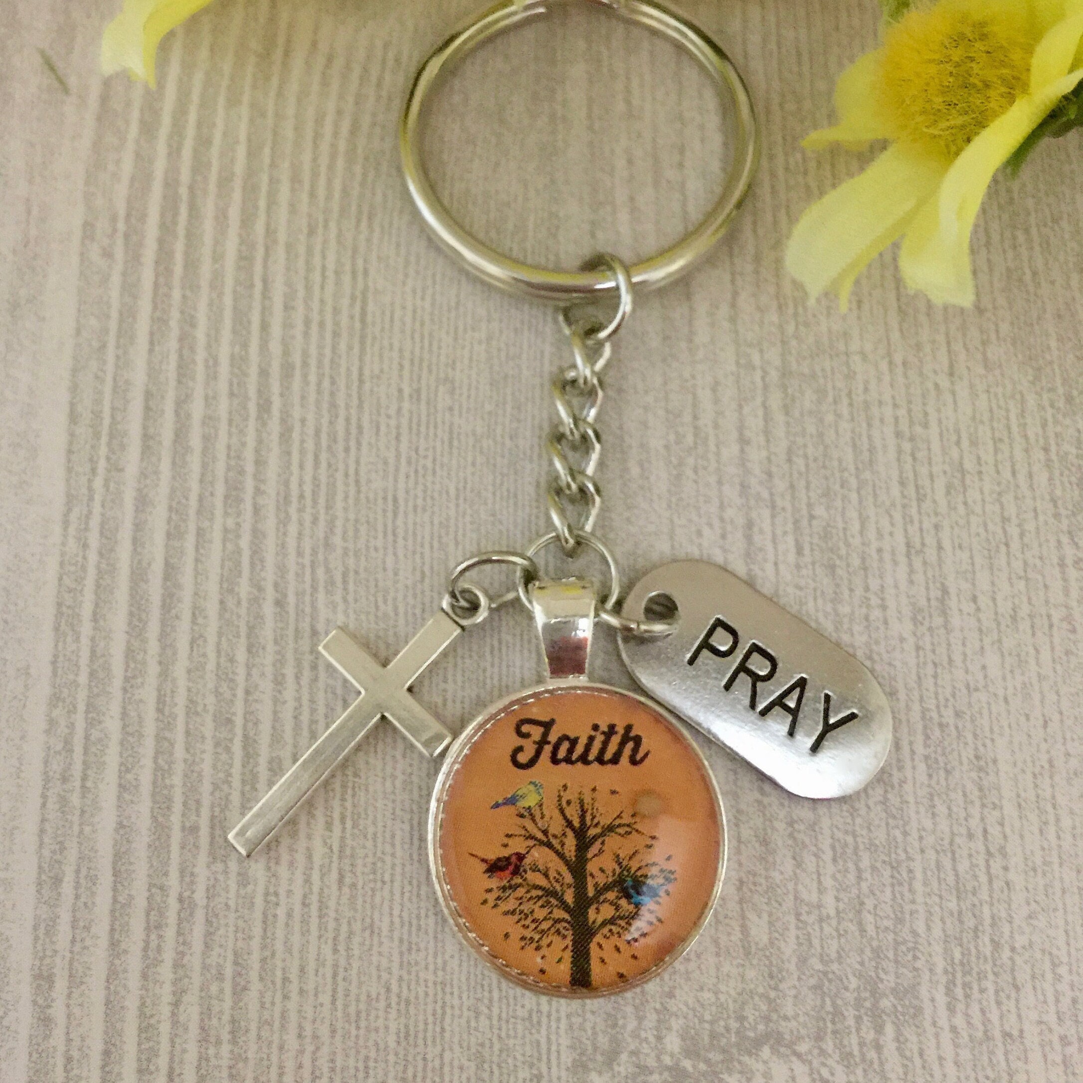 Faith of a mustard seed keychain with real mustard seed, Tree of life