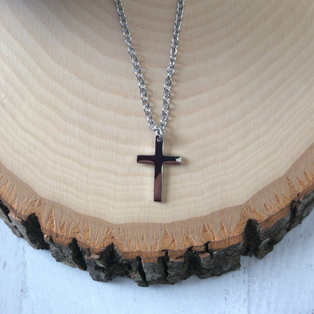 Silver Cross Necklace for Boys and Girls, Religious Cross Gift for