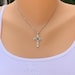Silver filigree cross necklace with mustard seed center in antique silver, Filigree cross necklace for her, Silver Cross necklace for women 