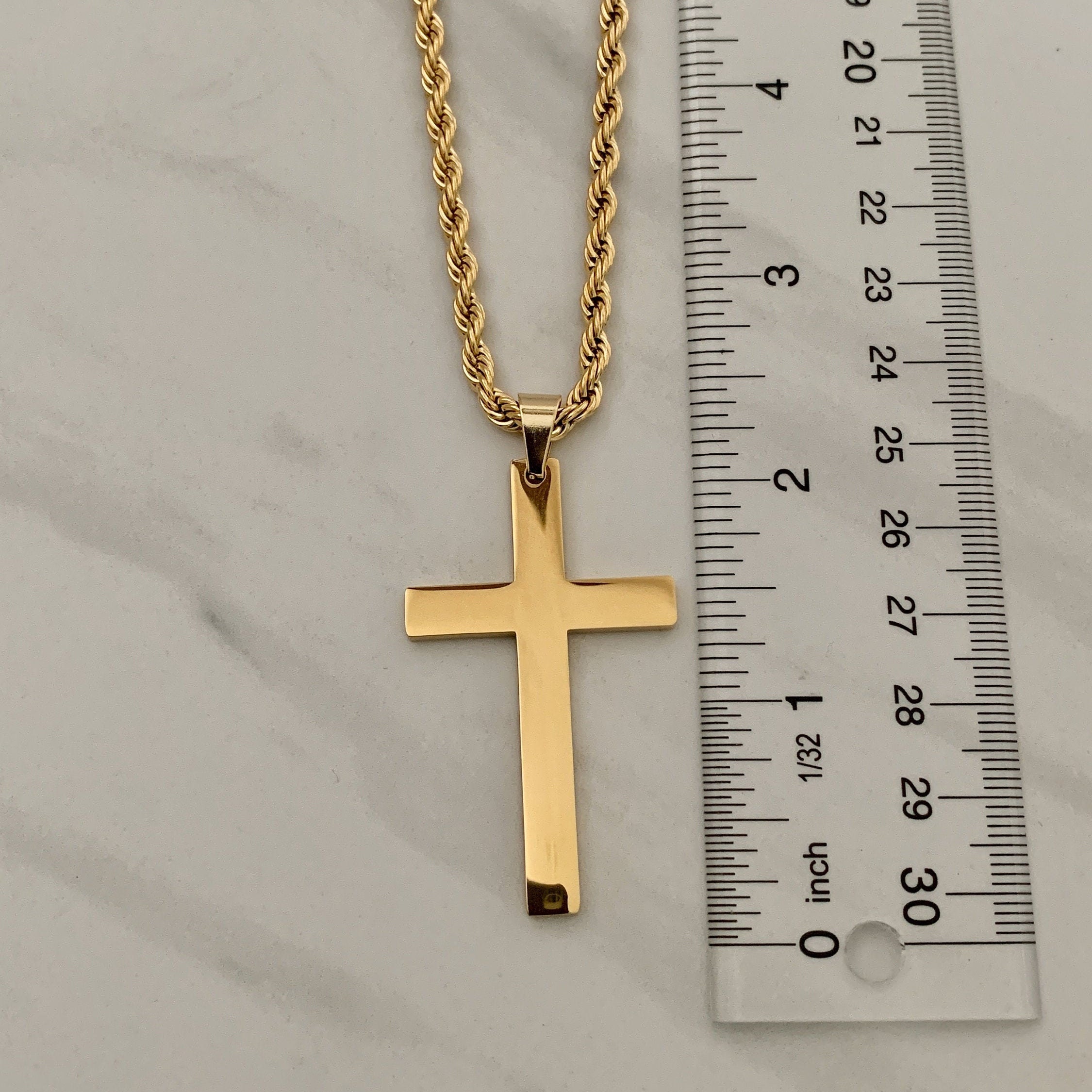 Large gold stainless steel cross necklace for men on a twisted rope ...