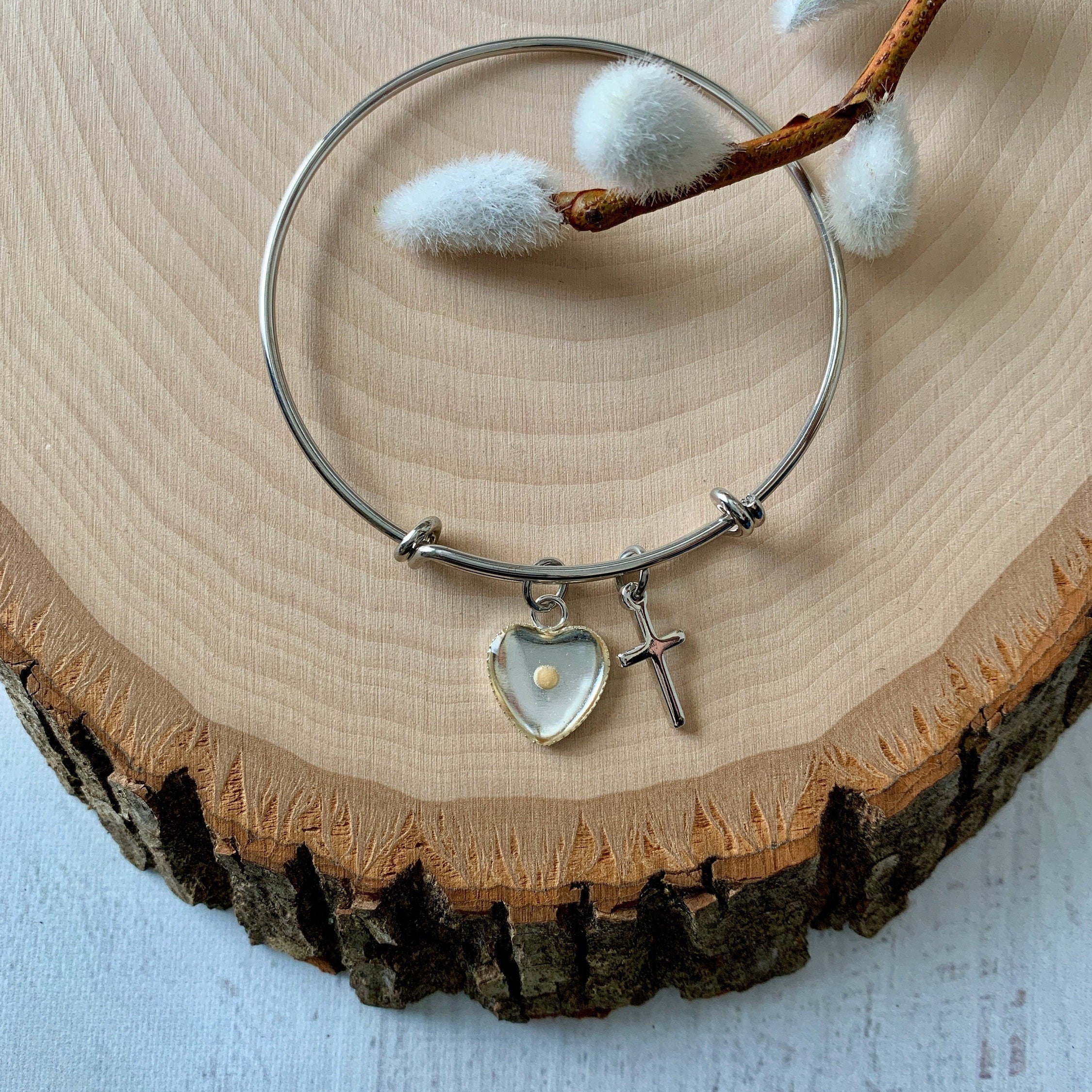 Silver faith of mustard seed bangle bracelet Heart bracelet Etsy