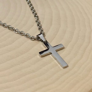 Cross necklace for boys and girls in silver or gold stainless steel, small stainless steel cross necklace for him or her in gold or silver