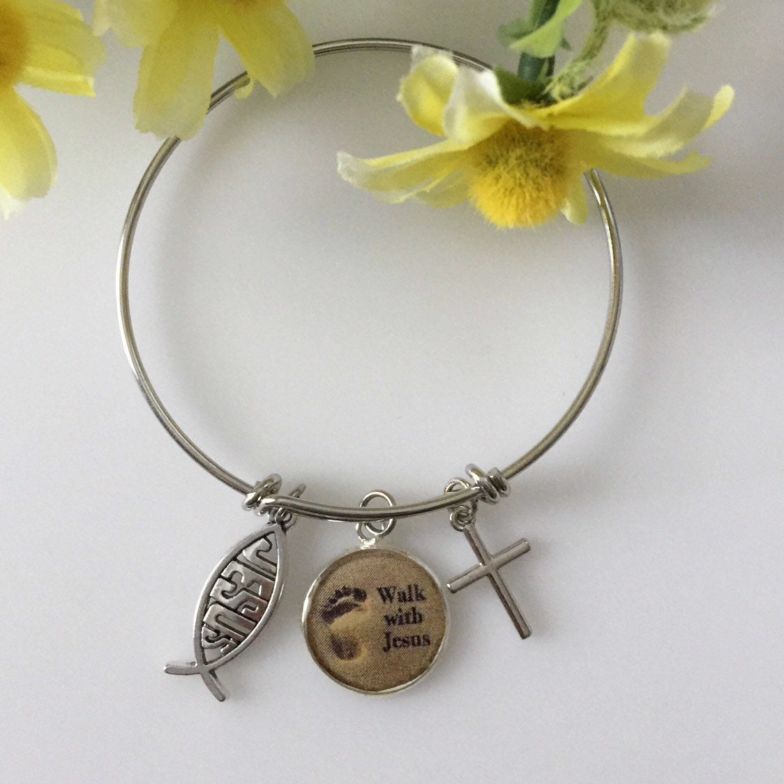 Christian Bangle Bracelet, Walk with Jesus, Scripture Jeremiah 2911