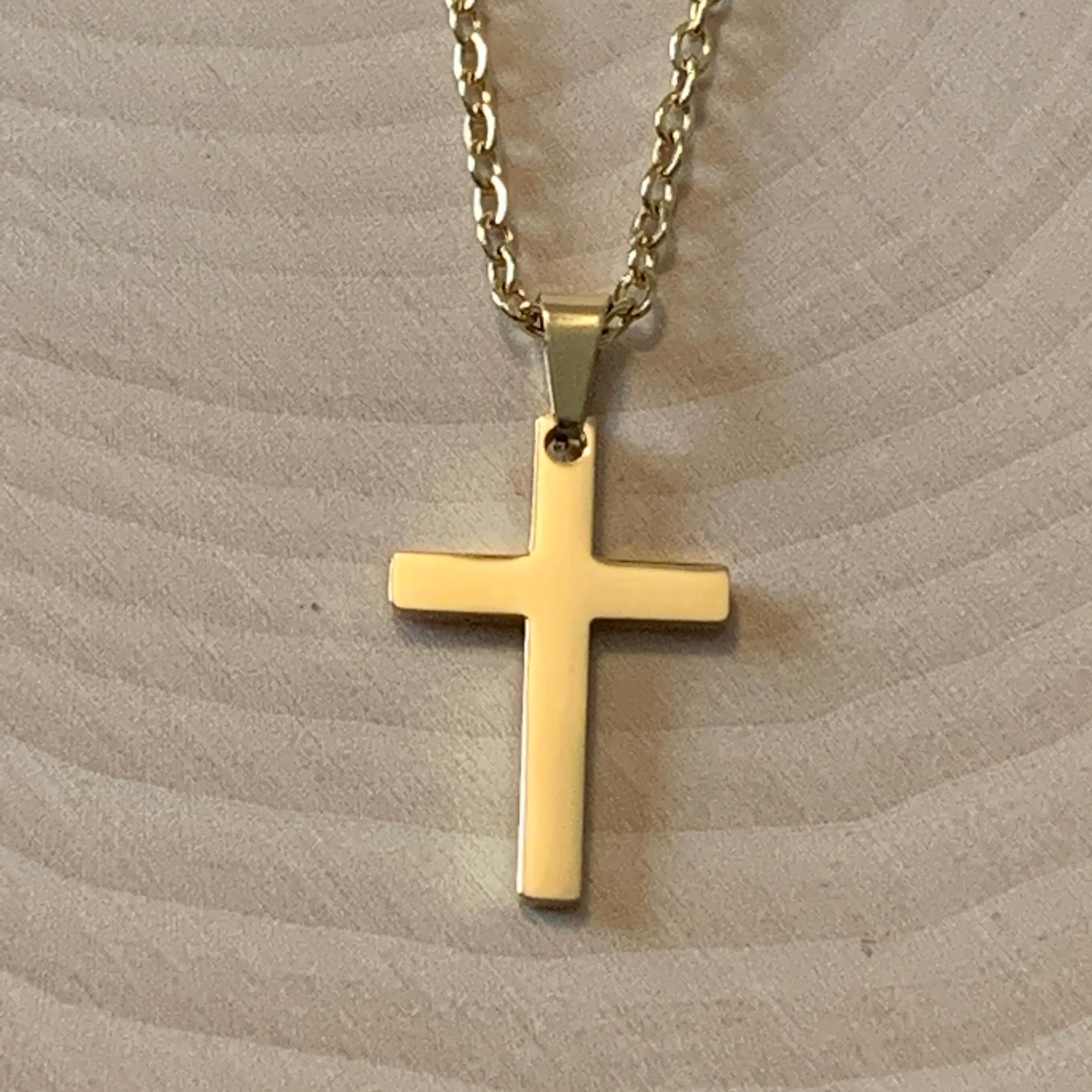 Gold stainless steel cross necklace for men and boys, Nontarnish gold