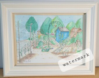 Watercolour Print, Allotment Art featuring Plot25+1 allotment YouTube channel