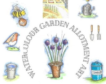 Watercolour Allotment Clipart, 300 dpi 8 PNGs, 8 JPEGs Digital Download Files 16 Files in total