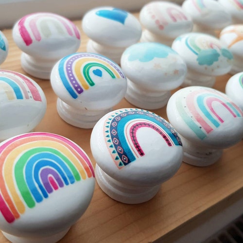 Rainbow Kids Dresser Knobs Kids Drawer Pulls Knob Etsy