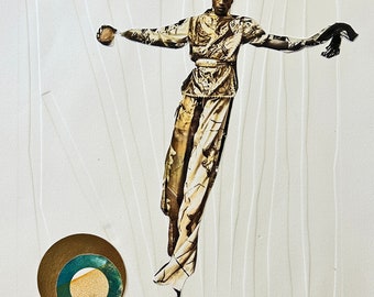 Man on Stilts, photo, relief print, unique monoprint, Havana, man on stilts, monotype