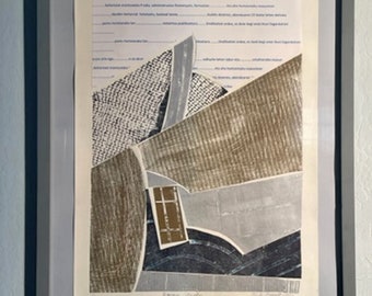 Guggenheim Bilbao I, collograph, abstract, Basque country, relief print, collage, architectural