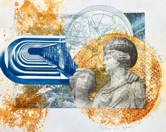 Objects Are Closer Than They Appear, collage, lithograph, monoprint, cyanotype, rust, unique