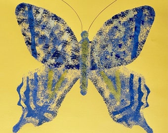 Blue swallowtail, butterfly, monotype, unique, one of a kind, print, stencil, stipple