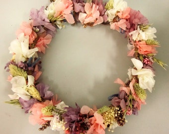 Crown with pink, purple and white hydrangea