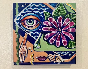 Contemplating Space original painting on wood canvas