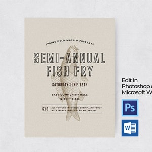 DIY Printable Fish Fry Fundraiser Event Flyer Template for Microsoft Word and Photoshop, Fundraising Dinner, School and Church Picnic