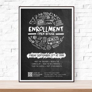 DIY Printable Back to School or Open House Event Flyer Template (PSD + DOCX) for Church, School, Chalkboard, Hand Drawn, Doodle