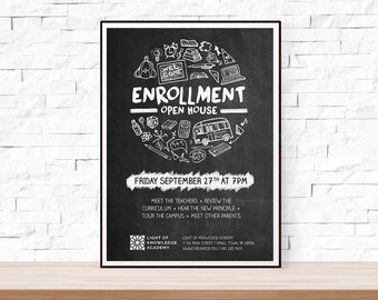 DIY Printable Back to School or Open House Event Flyer Template (PSD + DOCX) for Church, School, Chalkboard, Hand Drawn, Doodle