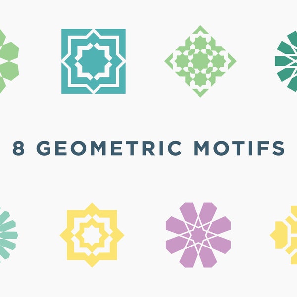 Download 8 Geometric Islamic Arabic Vector Motifs for Logos, Patterns