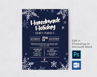 DIY Printable Winter Holiday Craft Market Event Flyer Template for Microsoft Word and Photoshop, Holiday Party, Winter Invitation, Festival
