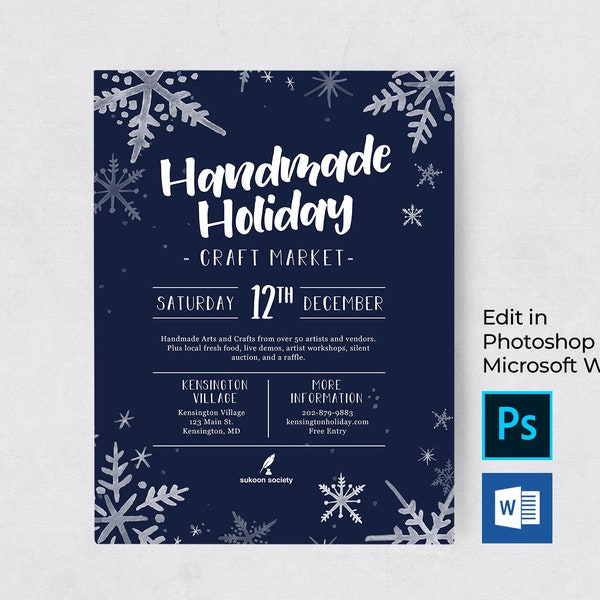 DIY Printable Winter Holiday Craft Market Event Flyer Template for Microsoft Word and Photoshop, Holiday Party, Winter Invitation, Festival