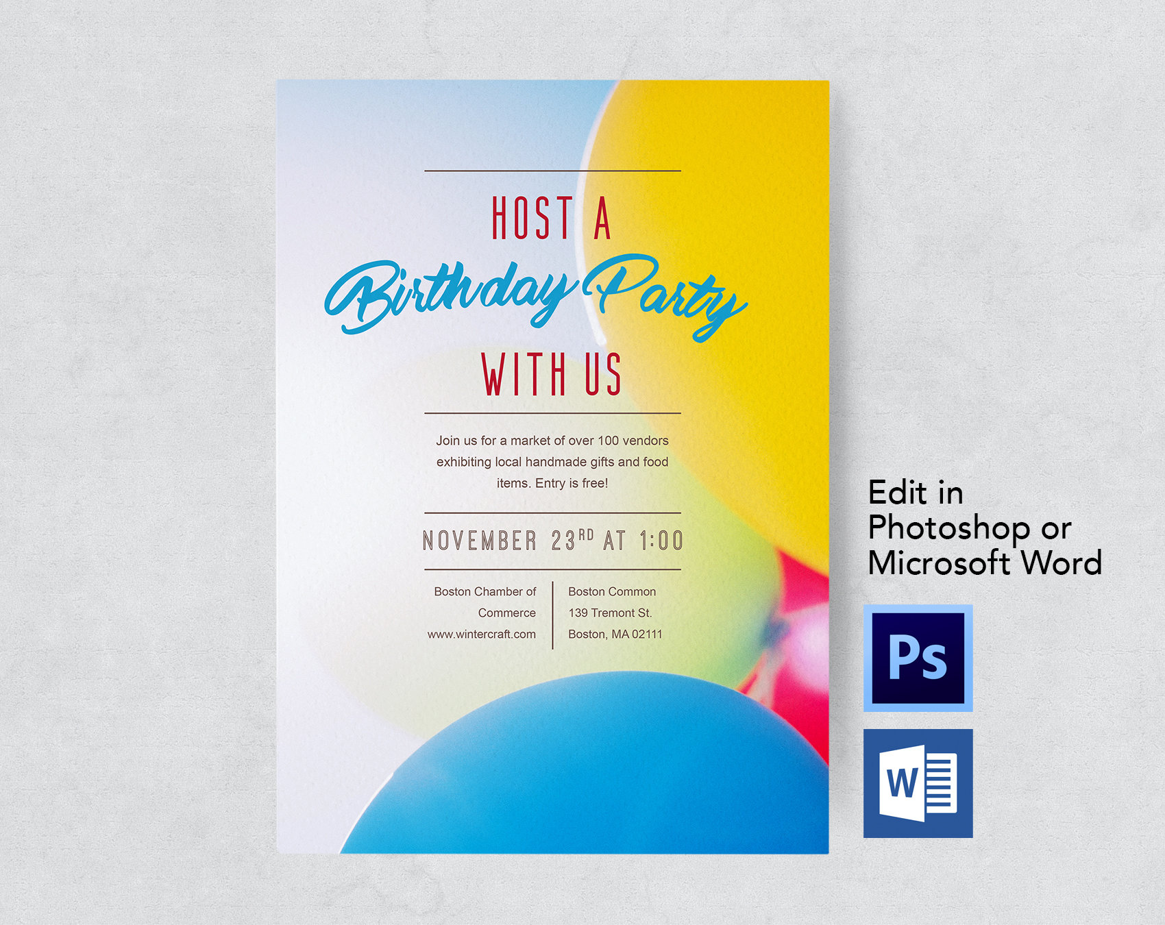 Diy Printable Balloon Pop Up Party Flyer Template Word Flyer Etsy
