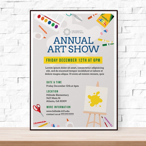 DIY Printable School Art Show Flyer Template, Word Flyer Templates, Event Flyer Template, Art Festival, School Template, Arts and Crafts