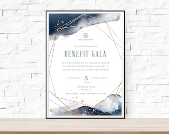 DIY Printable Gala Benefit Dinner Event Flyer Template for Microsoft Word and Photoshop, Fundraising Dinner, Geometric Flyer