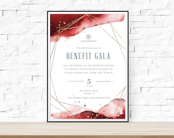 DIY Printable Gala Benefit Dinner Event Flyer Template for Microsoft Word and Photoshop, Fundraising Dinner, Geometric Flyer