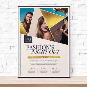 DIY Printable Fashion Week Geometric Event Flyer Template for Church, School, University, Fashion Show, Feminine